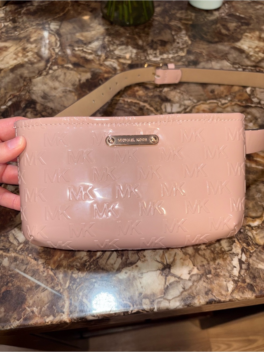 Michael Kors Blush Patent MK Embossed Crossbody Belt Bag